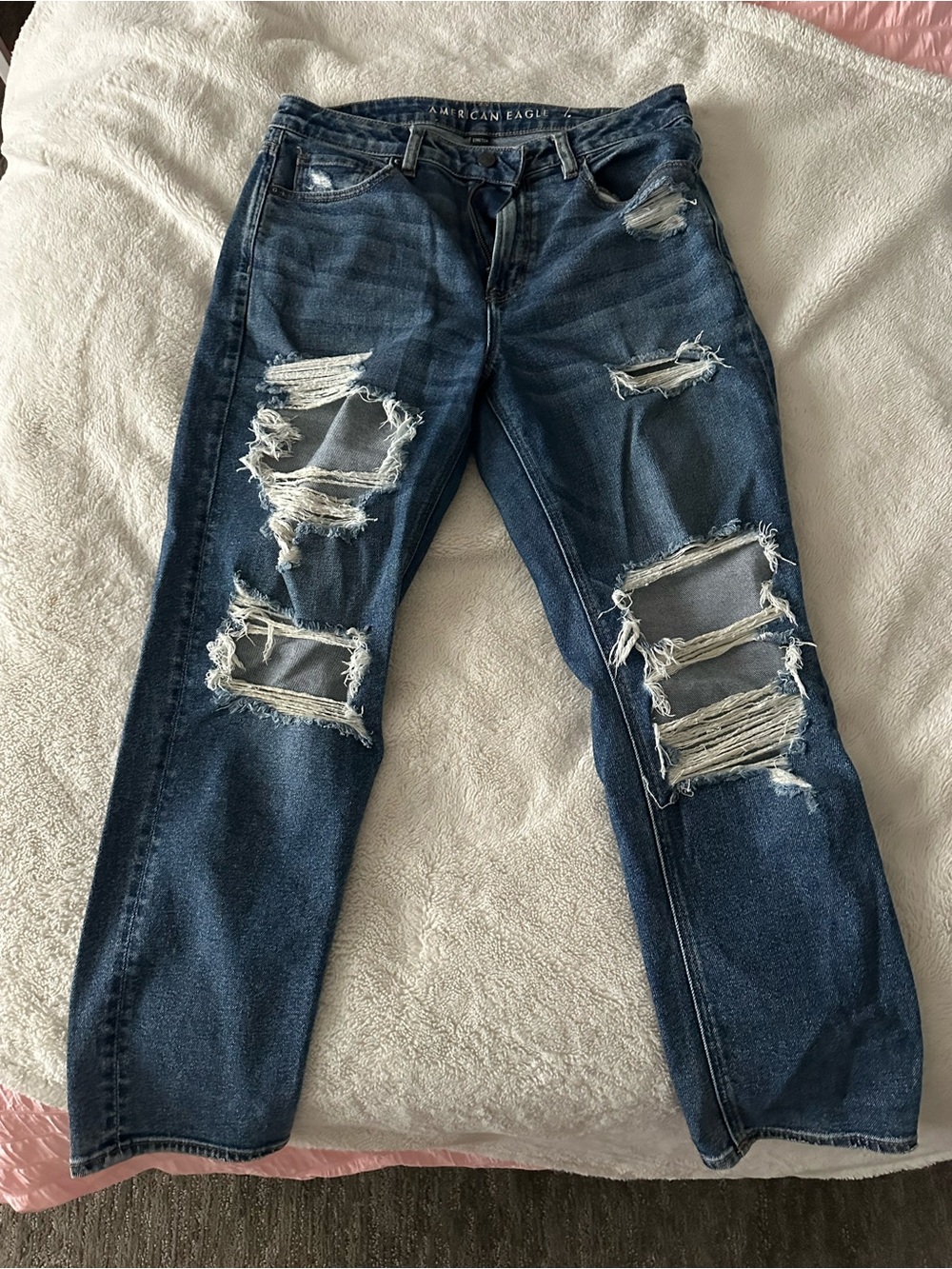 American Eagle Outfitters Dark Blue Distressed Boyfriend Jeans